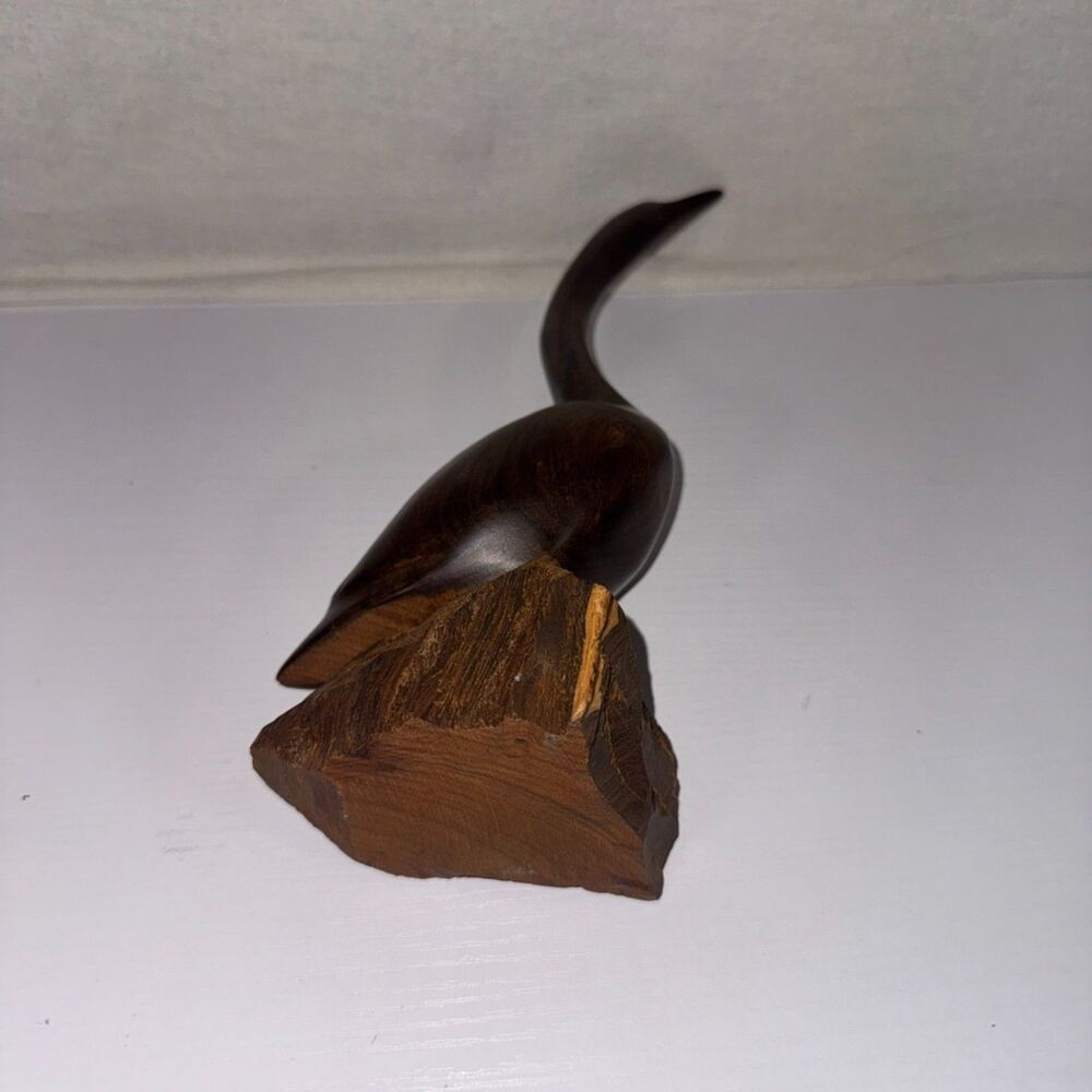 Vintage Hand Carved Wooden Crane Figurine 10" Tall Heron Egret Bird Statue